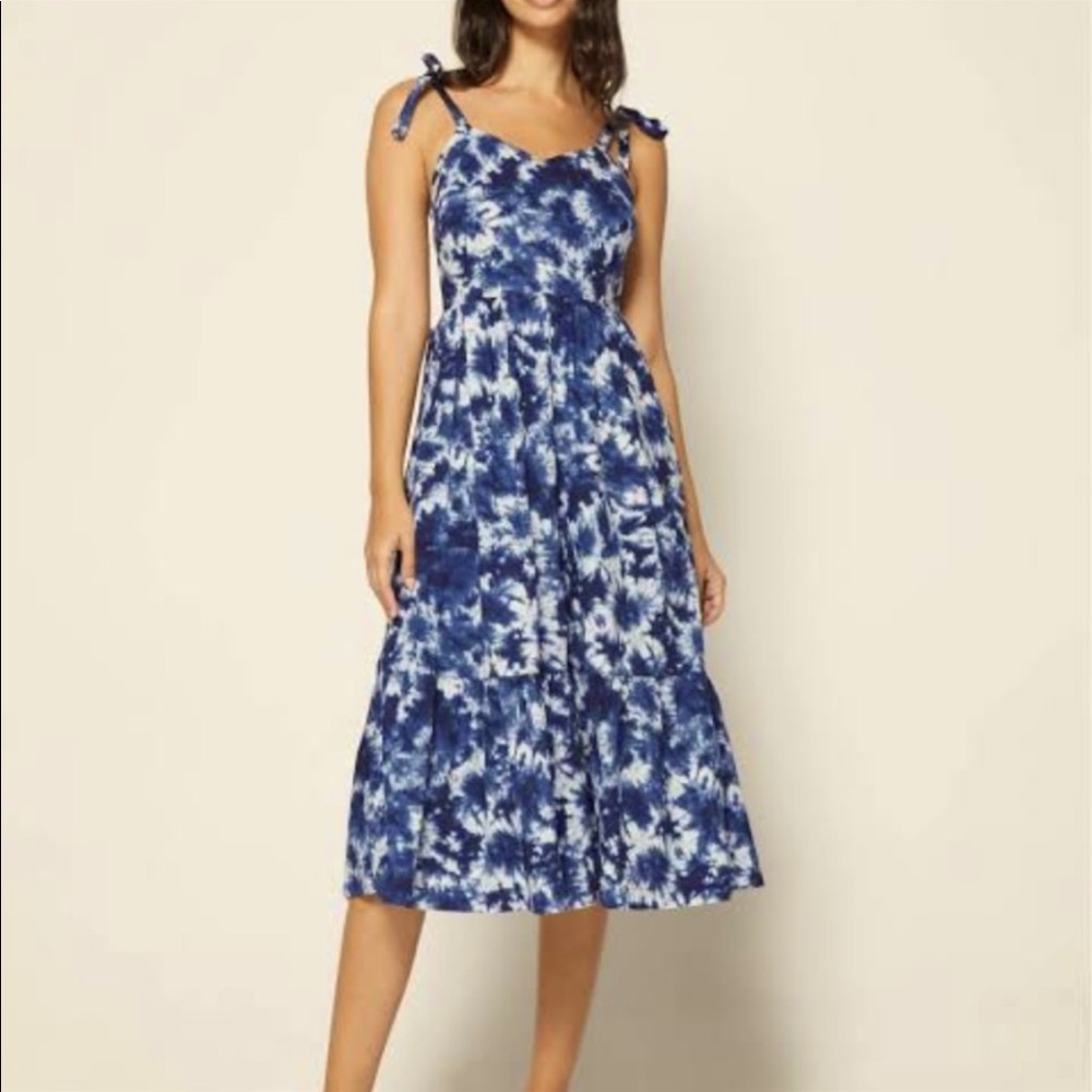 Gap V-Neck Cami Midi in Blue Tie Dye Dress Sz 2